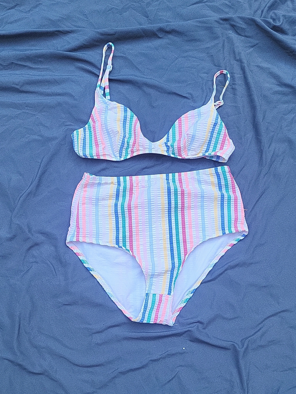J. Crew Pastel Rainbow Bikini Top M, Bottom S.